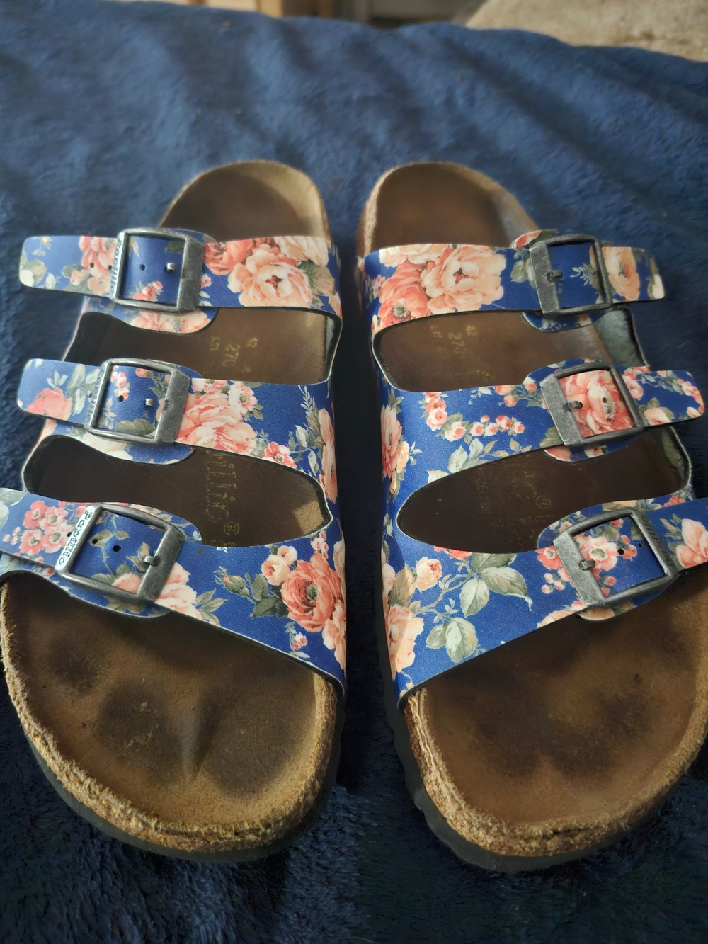 Birkenstock Blue Floral Triple-Strap Sandals